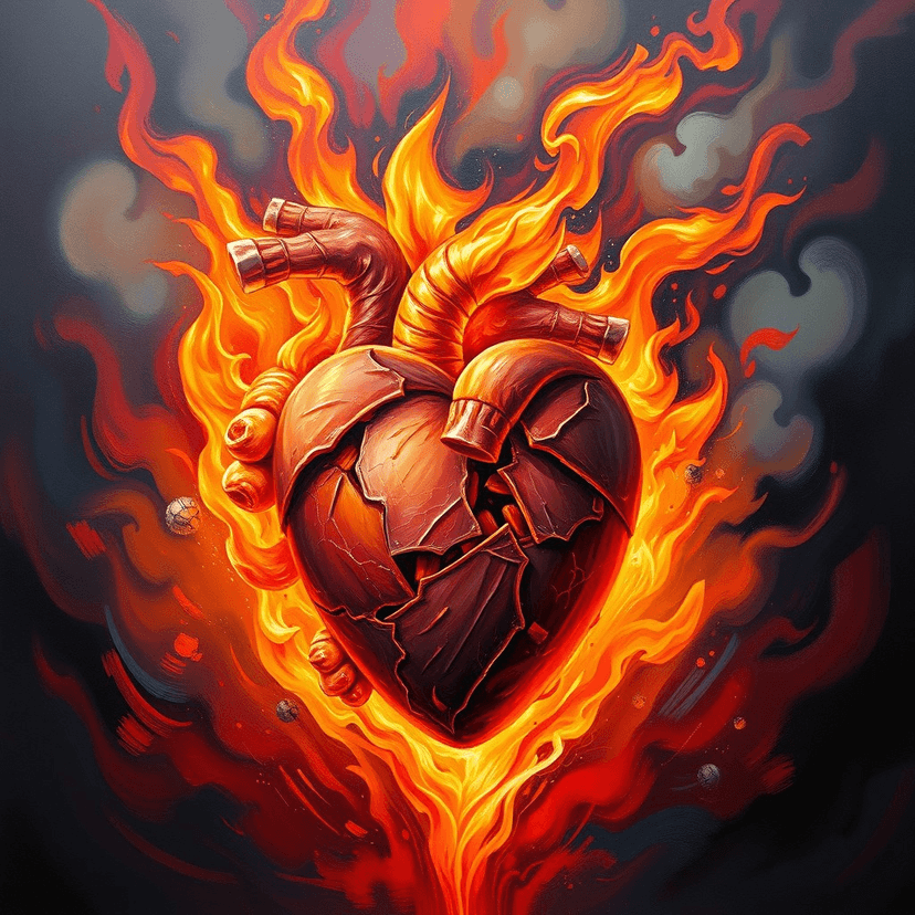 A heart engulfed in flames, symbolizing the burning desire for achievement and success.