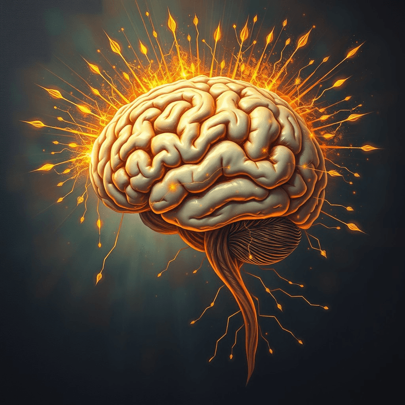 A brain pulsing with golden energy, representing thoughts solely focused on financial abundance and wealth creation.