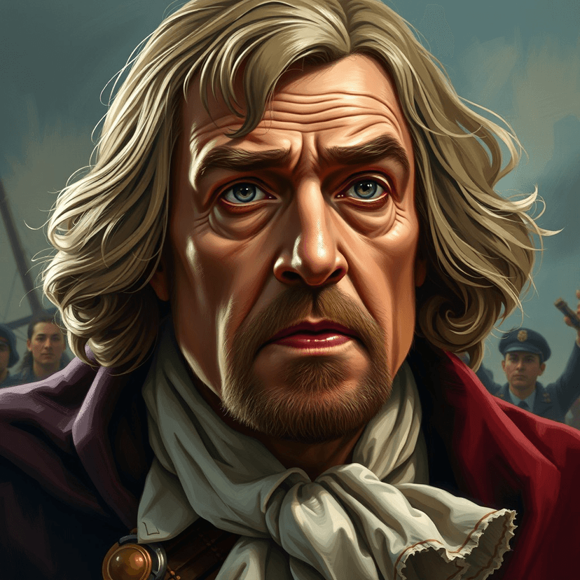 The face of Samuel Adams, filled with determination and resolve, as he makes his choice clear.