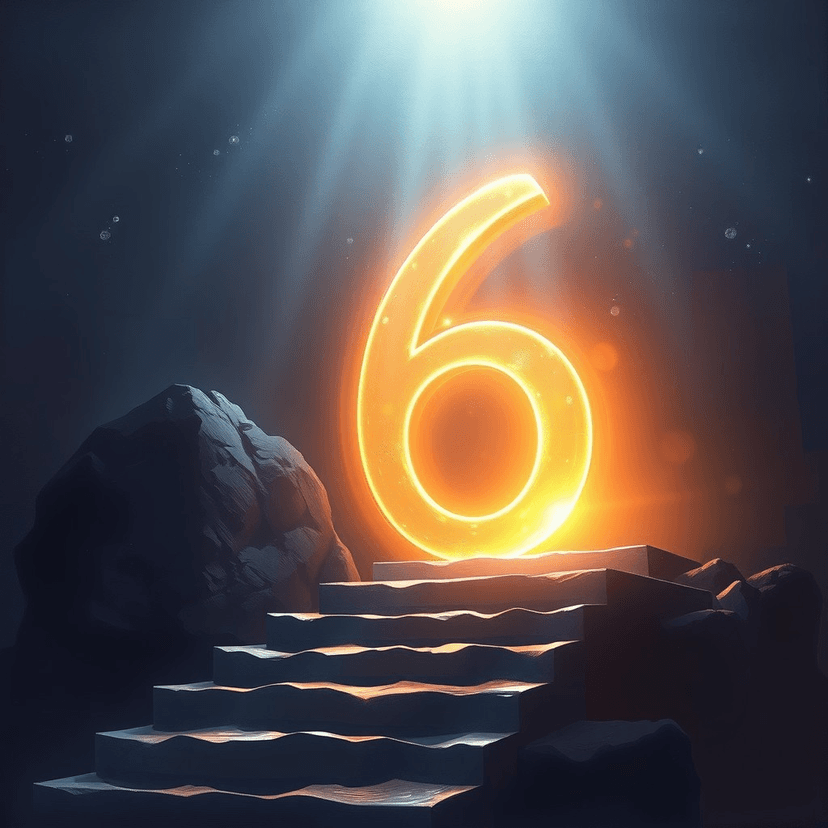 The number six glowing with an intense light, emphasizing the importance of the sixth step.