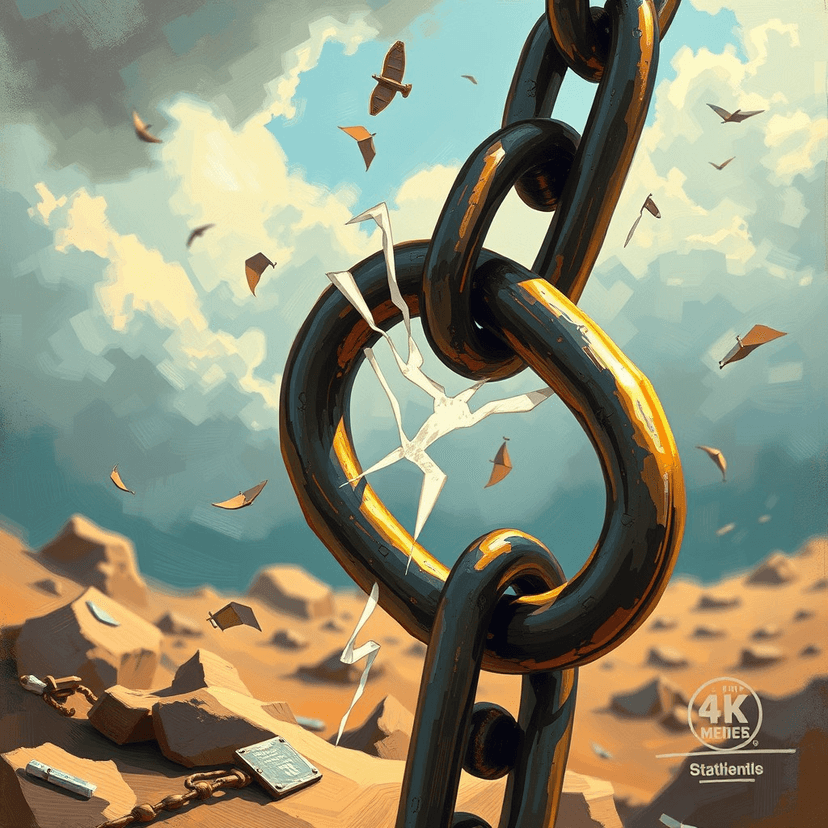 A close-up illustration of a chain breaking, symbolizing a pivotal shift in power and the dawn of a new era.