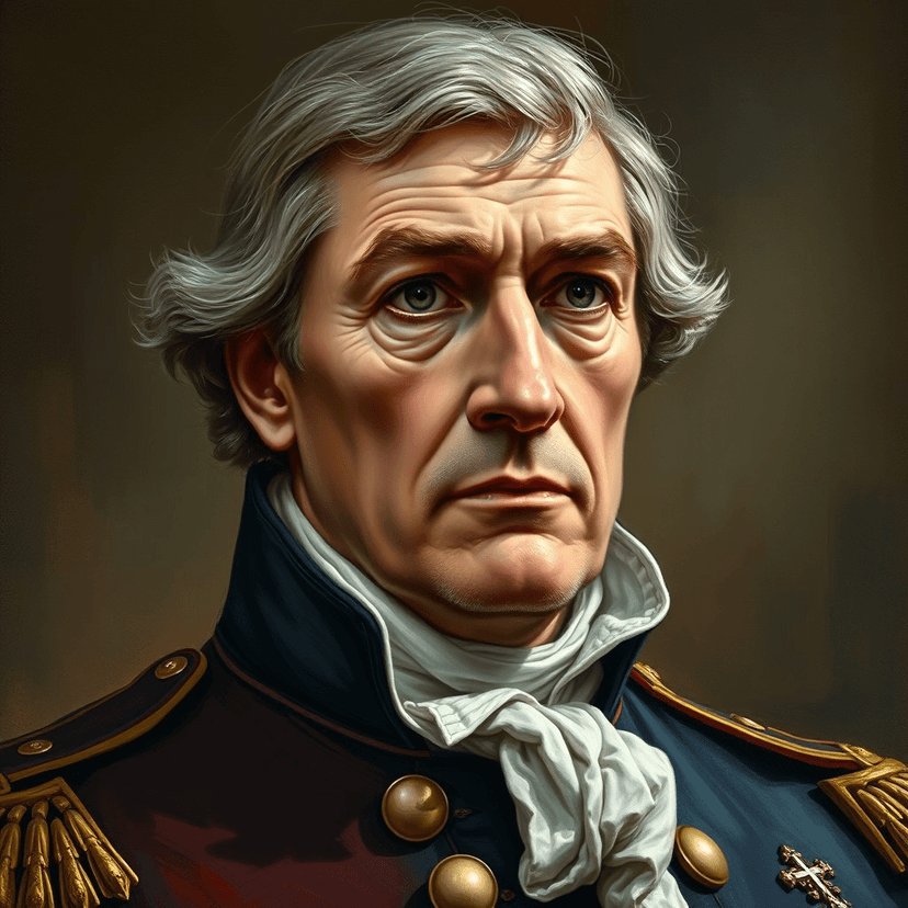 A portrait of General Gage, his expression a mix of authority and apprehension, reflecting the challenge he faced.